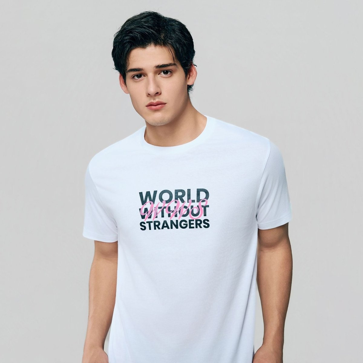 Men Slim World Without Strangers Print Tee