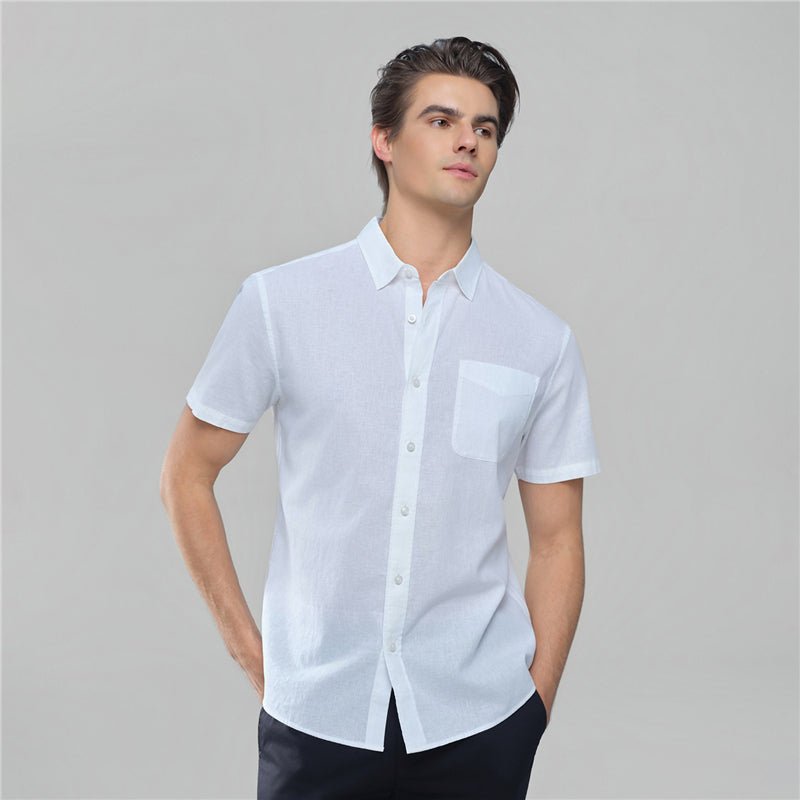 Men's Slim Linen Cotton Short-Sleeve Shirt