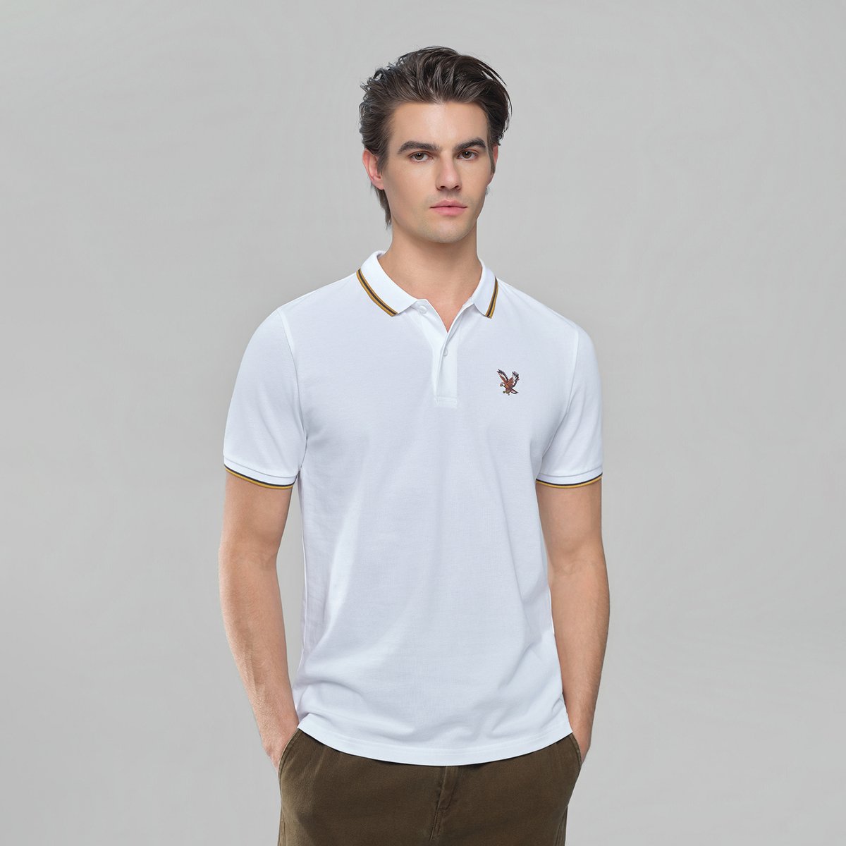 Men's Knit Collar Short Sleeve Slim Fit Embroidered Polo