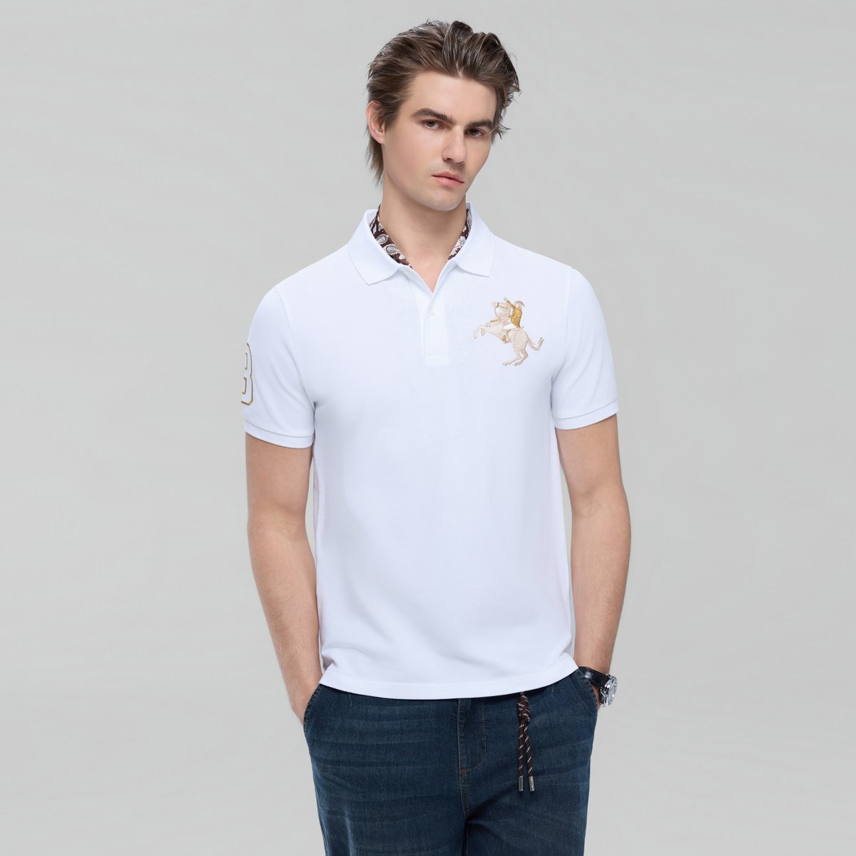 Men’s Slim Fit Napoleon Embroidery Lycra Pique Polo