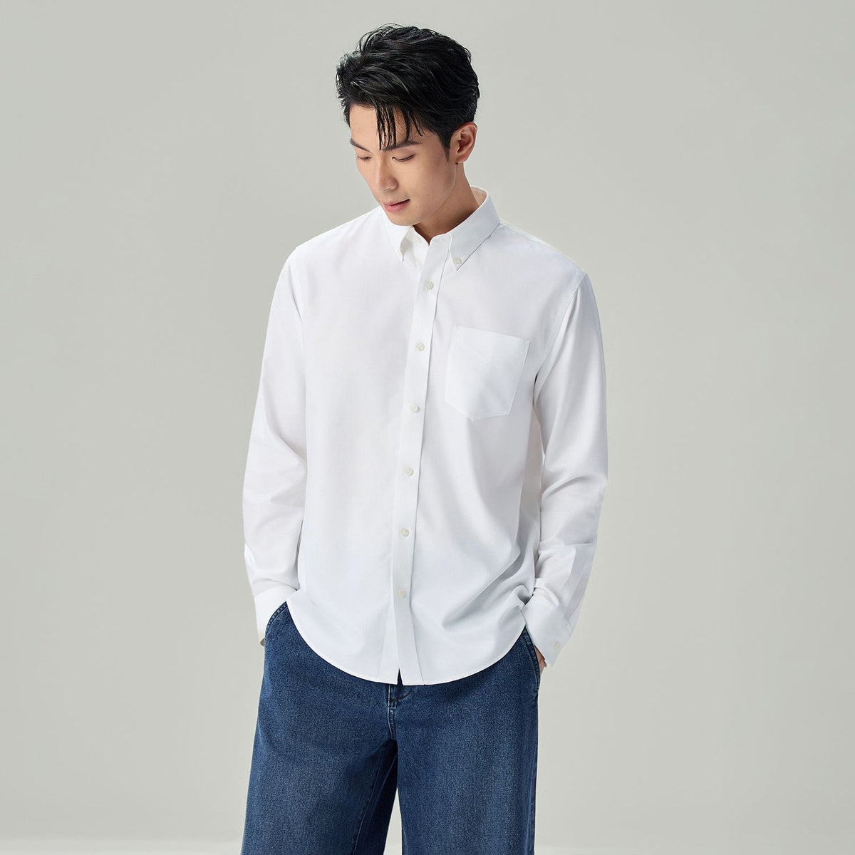 Men’s Cotton Long-Sleeve Wrinkle-Free Shirt