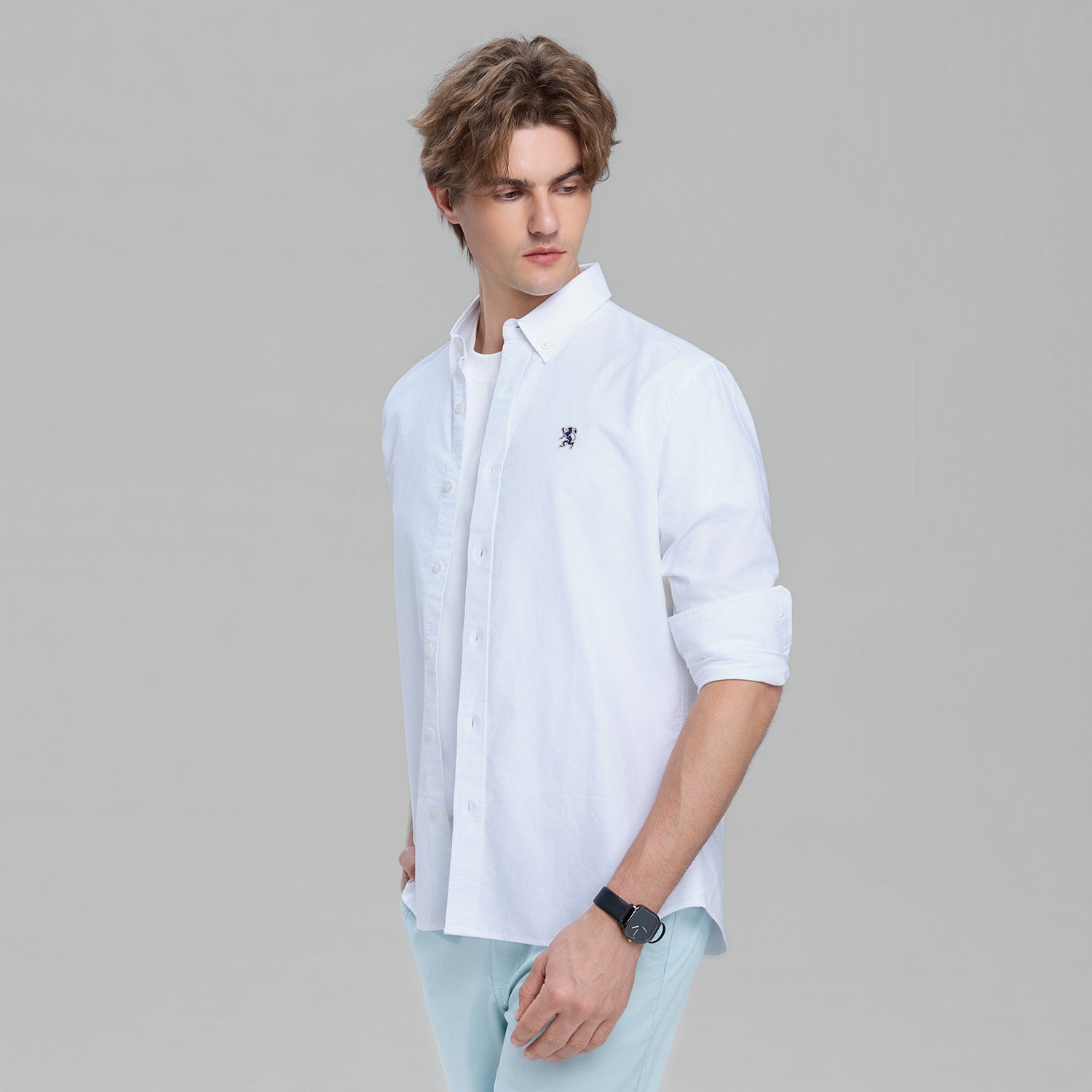 Men's Cotton Slim Oxford Shirt With Embroidery
