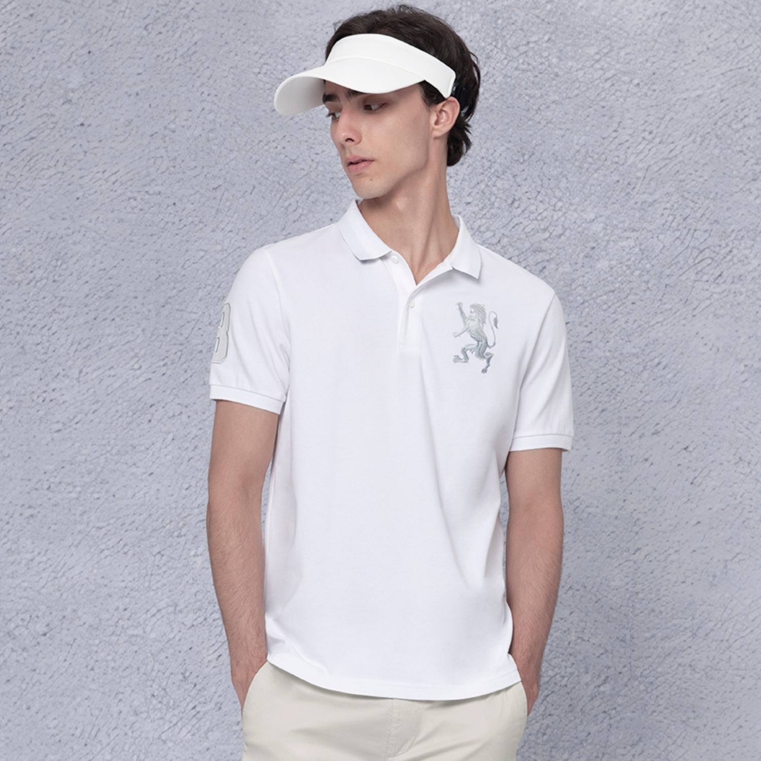 Men's 3D Lion Polo: Slim Fit, Bold Embroidery, Premium Pique