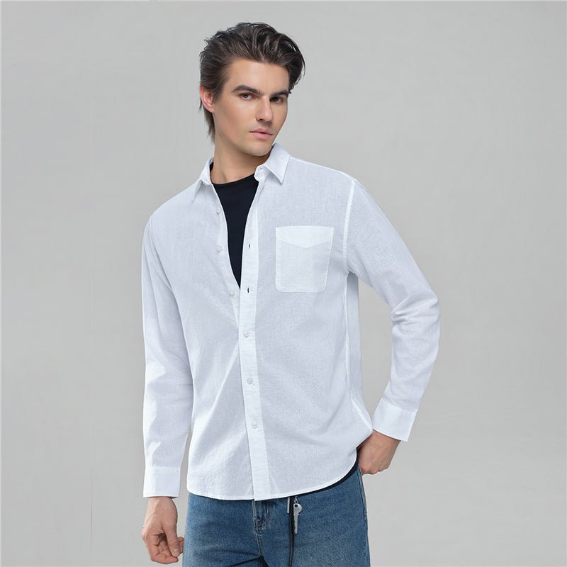 Men's Slim Linen Cotton Solid Shirt