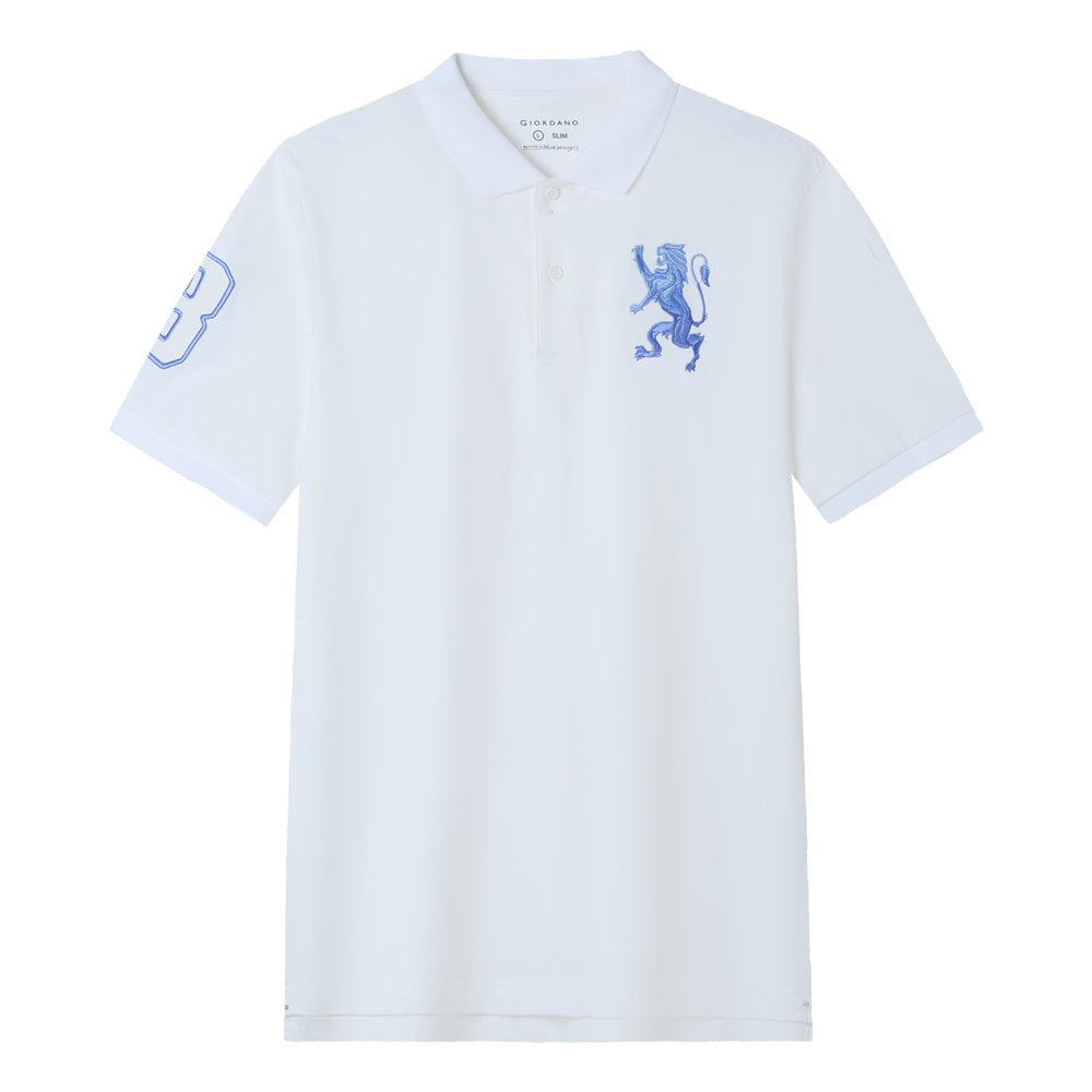 Men's Slim Fit 3D Lion Embroidery Lycra Pique Polo