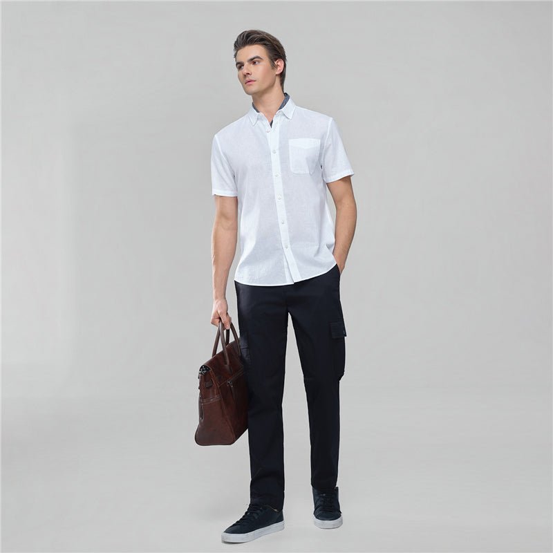 Men's Slim Linen Cotton Short-Sleeve Shirt