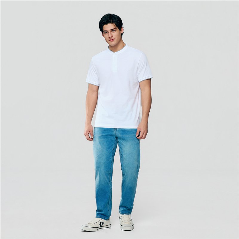 Men's Cotton Jersey Henley Short Sleeve Slim Fit Tee