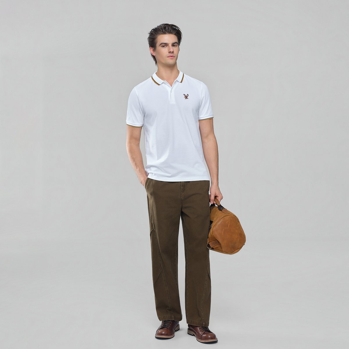 Men's Knit Collar Short Sleeve Slim Fit Embroidered Polo