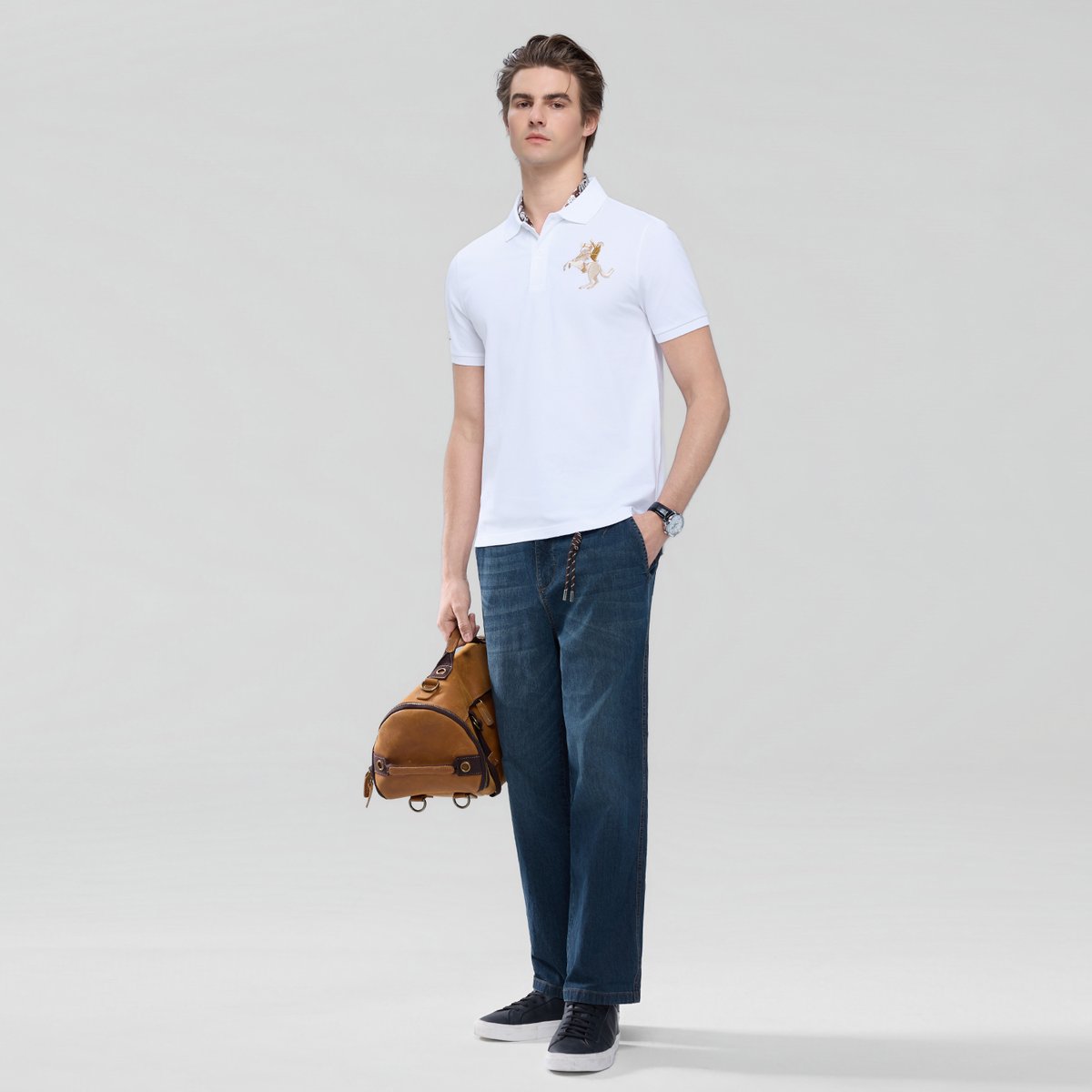 Men’s Slim Fit Napoleon Embroidery Lycra Pique Polo