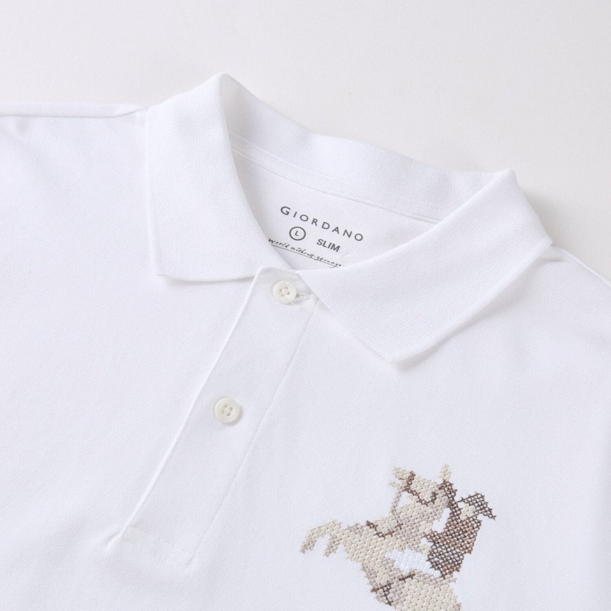 Men's Slim Fit Cotton Lycra Pique Flat Knit Collar SS Embroidery Bold Polo