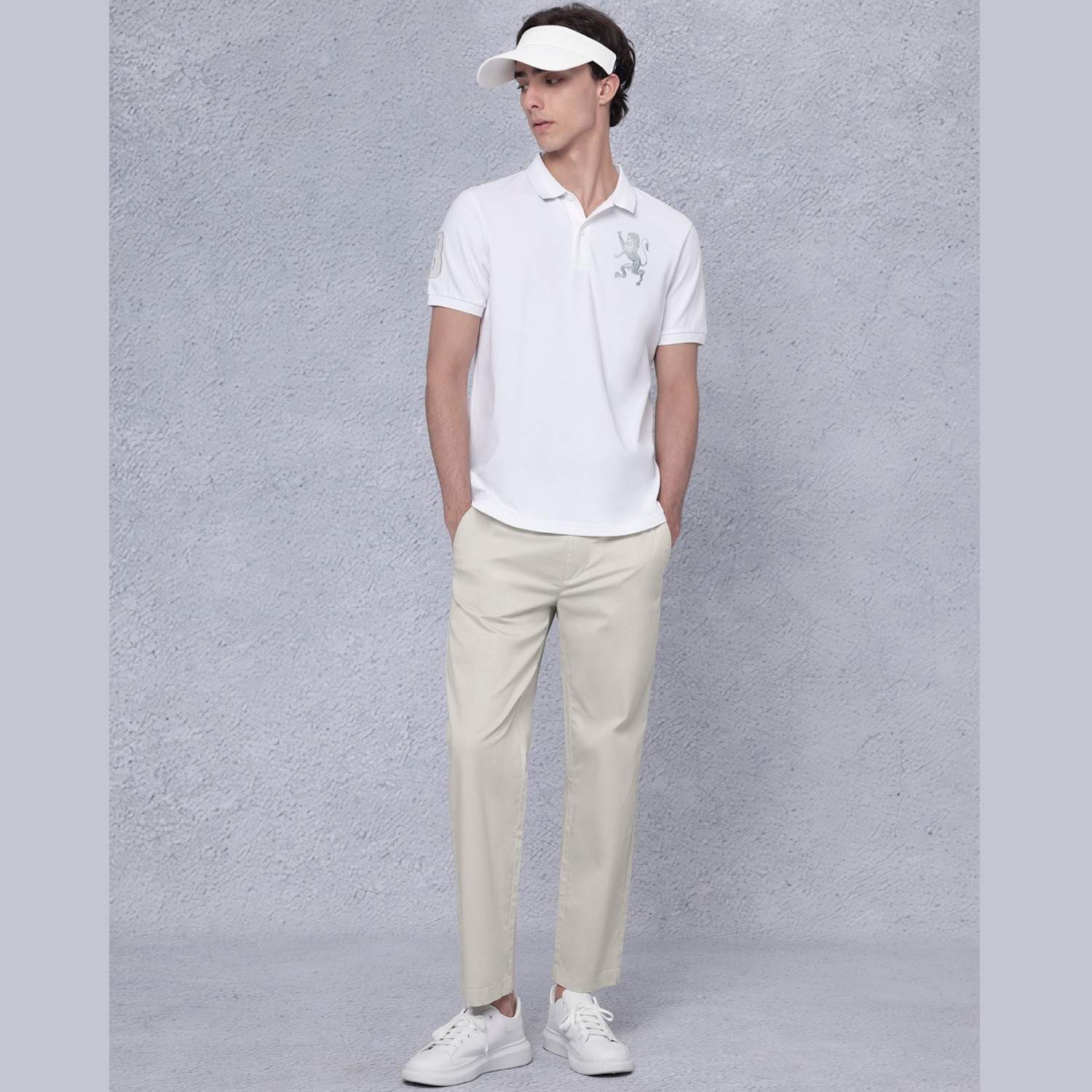 Men's 3D Lion Polo: Slim Fit, Bold Embroidery, Premium Pique