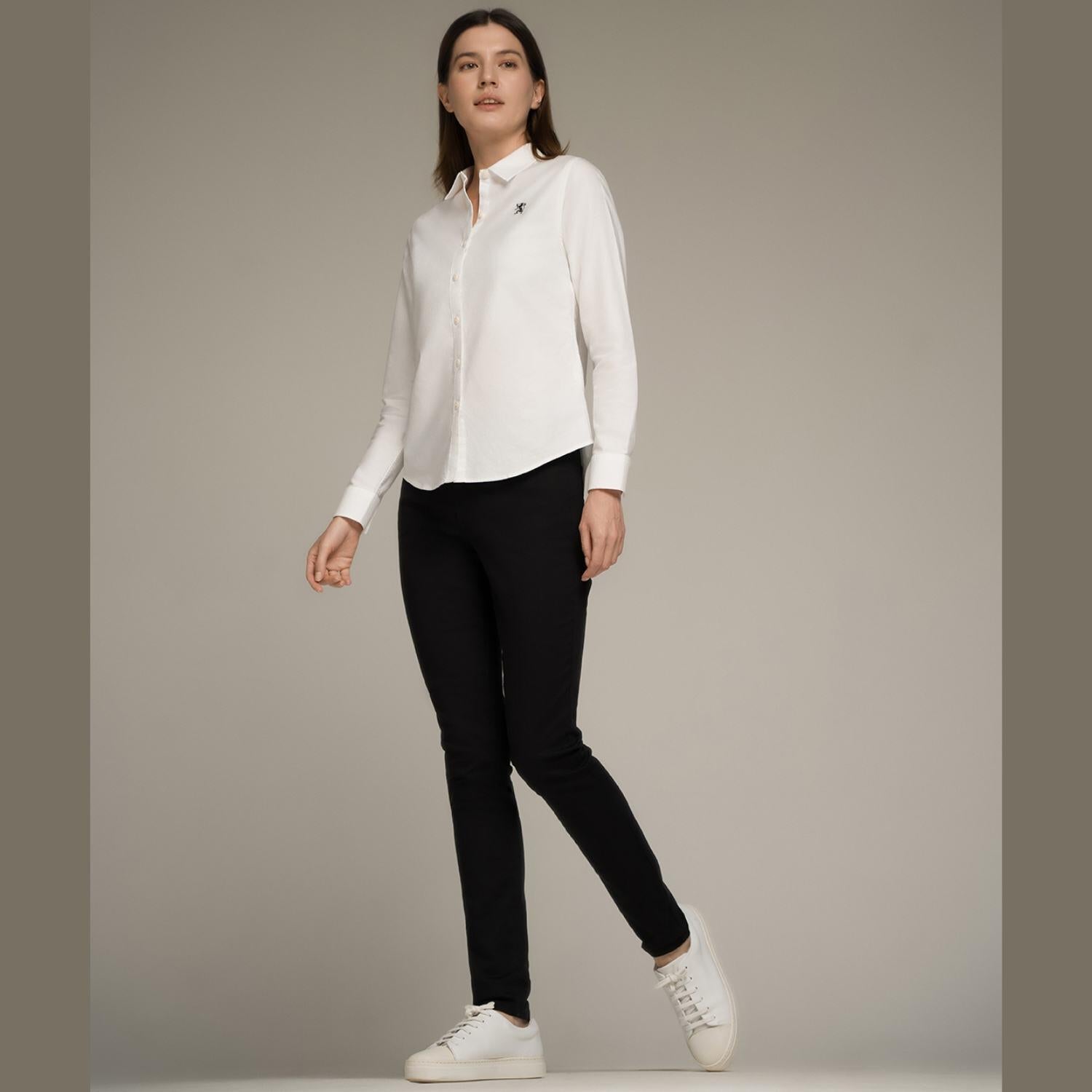 Women’S Slim Fit Cotton Oxford Shirt – Acute Collar With Embroidery