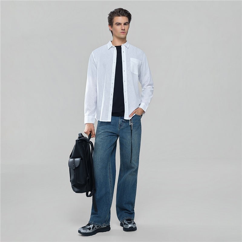 Men's Slim Linen Cotton Solid Shirt