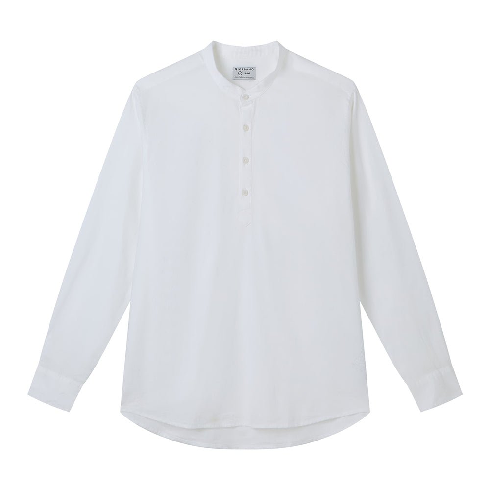 Men's Slim Linen Cotton Band Collar Shirt