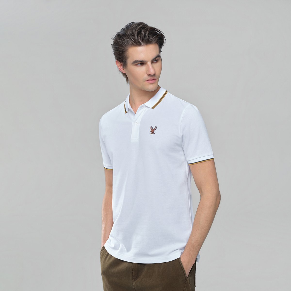 Men's Knit Collar Short Sleeve Slim Fit Embroidered Polo