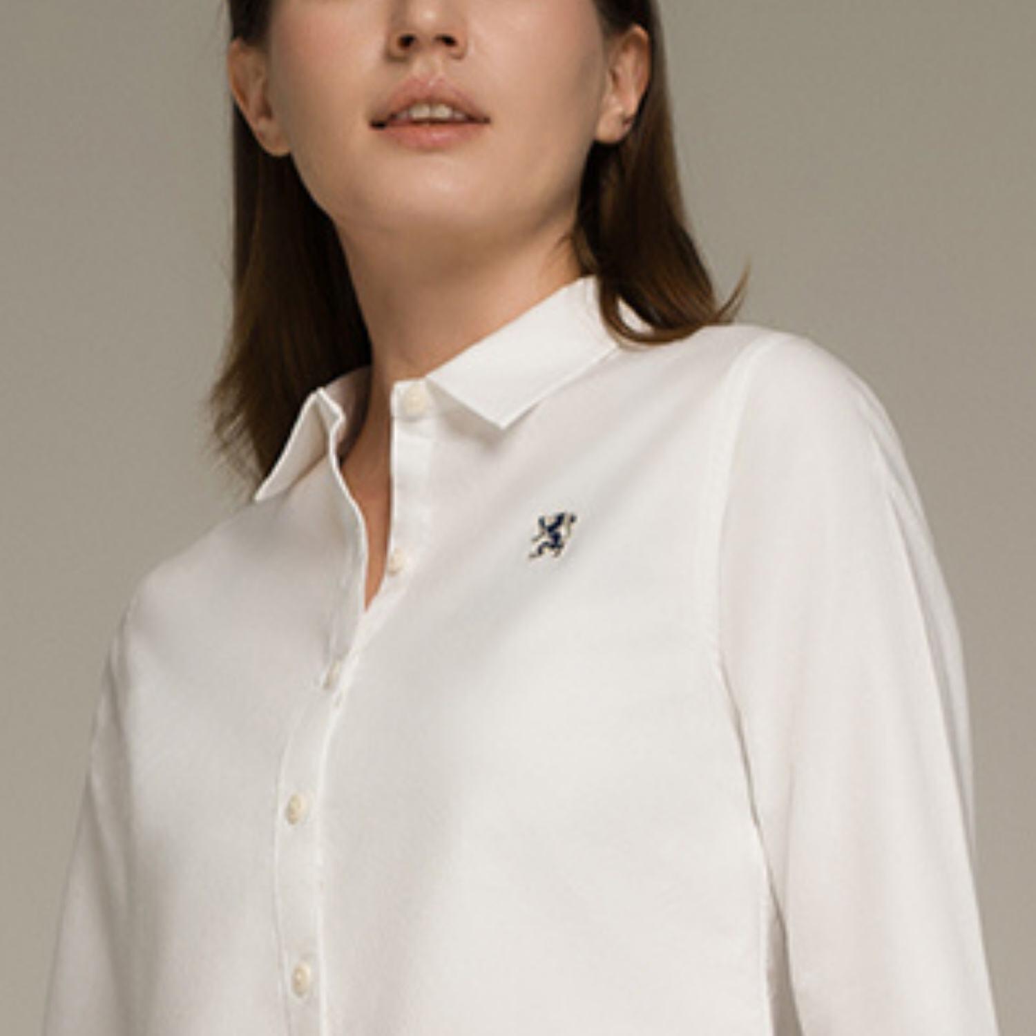 Women’S Slim Fit Cotton Oxford Shirt – Acute Collar With Embroidery