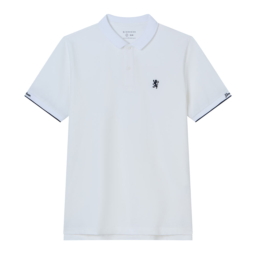 Men's Cotton Slim Pique Polo With Small Lion Embroidery