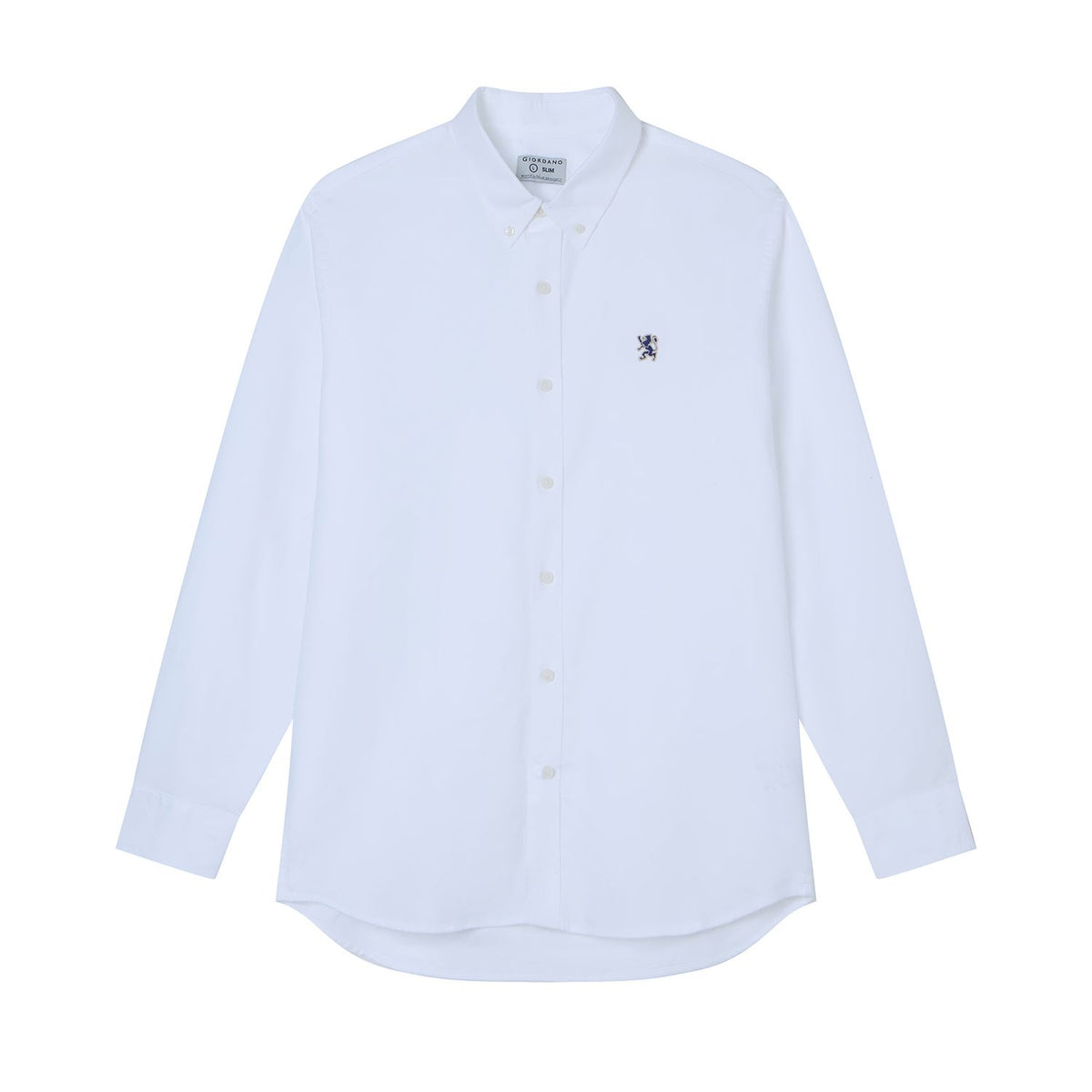 Men's Long Sleeve Slim Fit Cotton Lion Embroidered Oxford Shirt