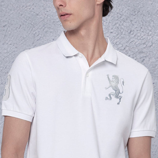 Men's 3D Lion Polo: Slim Fit, Bold Embroidery, Premium Pique