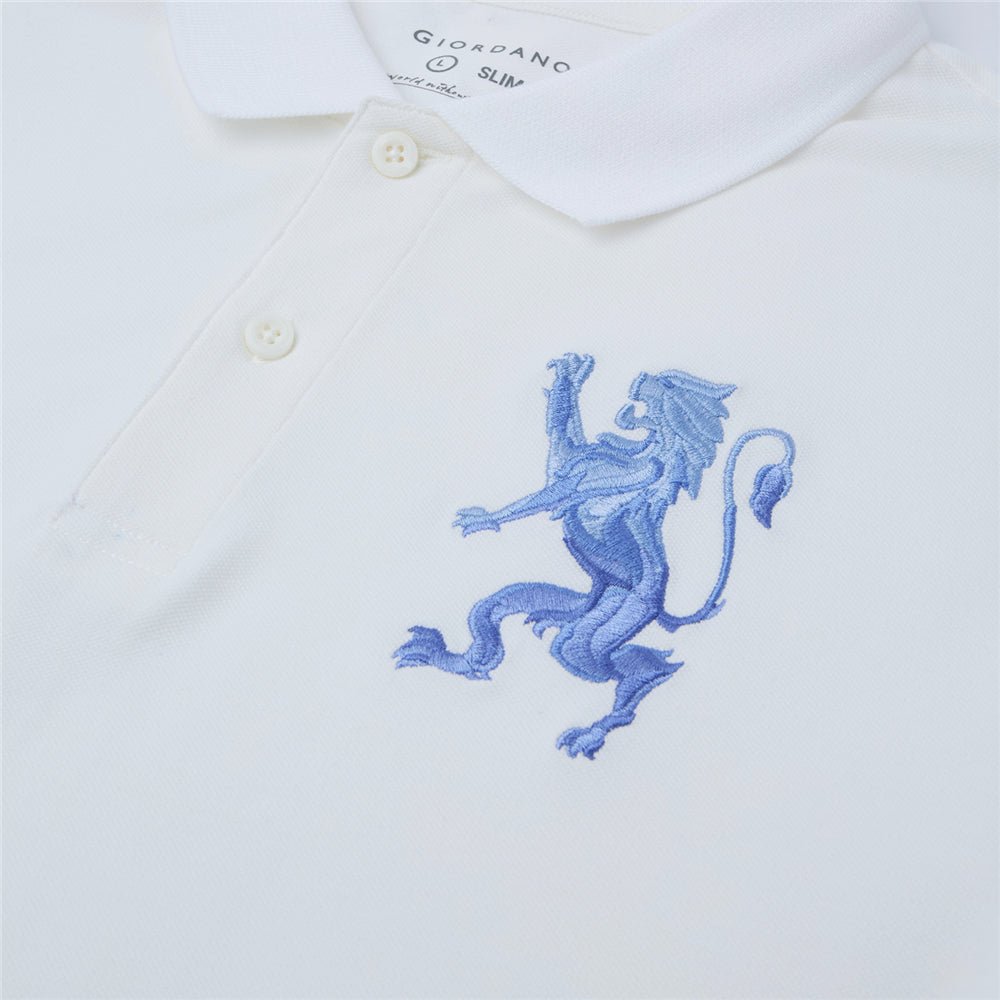 Men's Slim Fit 3D Lion Embroidery Lycra Pique Polo