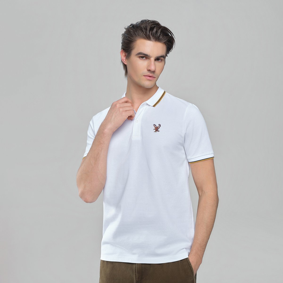 Men's Knit Collar Short Sleeve Slim Fit Embroidered Polo