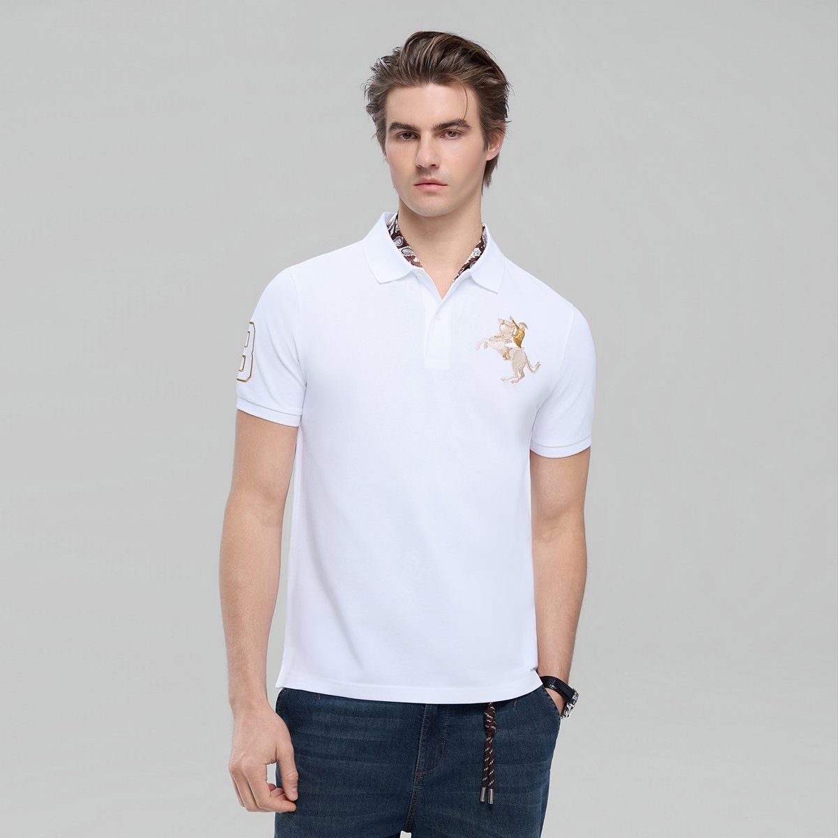 Men’s Slim Fit Napoleon Embroidery Lycra Pique Polo