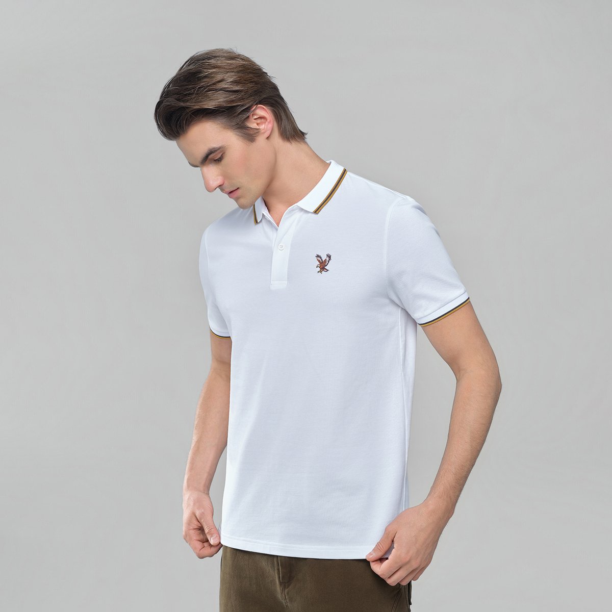 Men's Knit Collar Short Sleeve Slim Fit Embroidered Polo