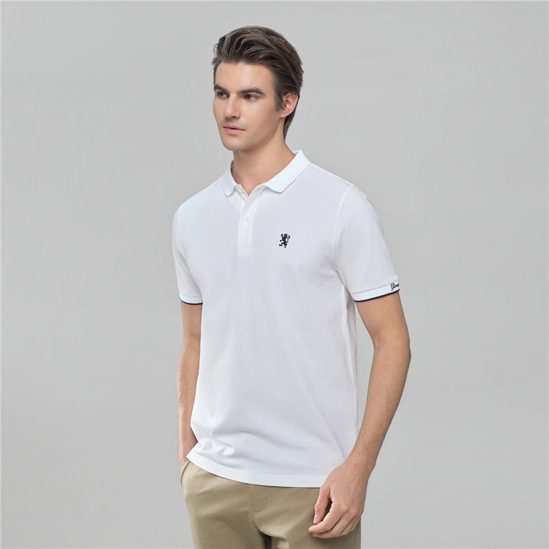 Men's Cotton Slim Pique Polo With Small Lion Embroidery