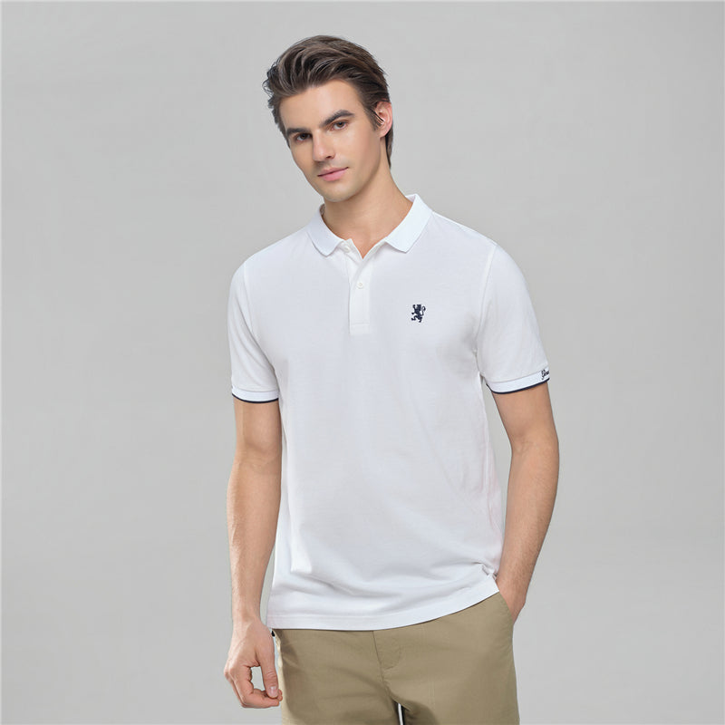 Men's Cotton Slim Pique Polo With Small Lion Embroidery