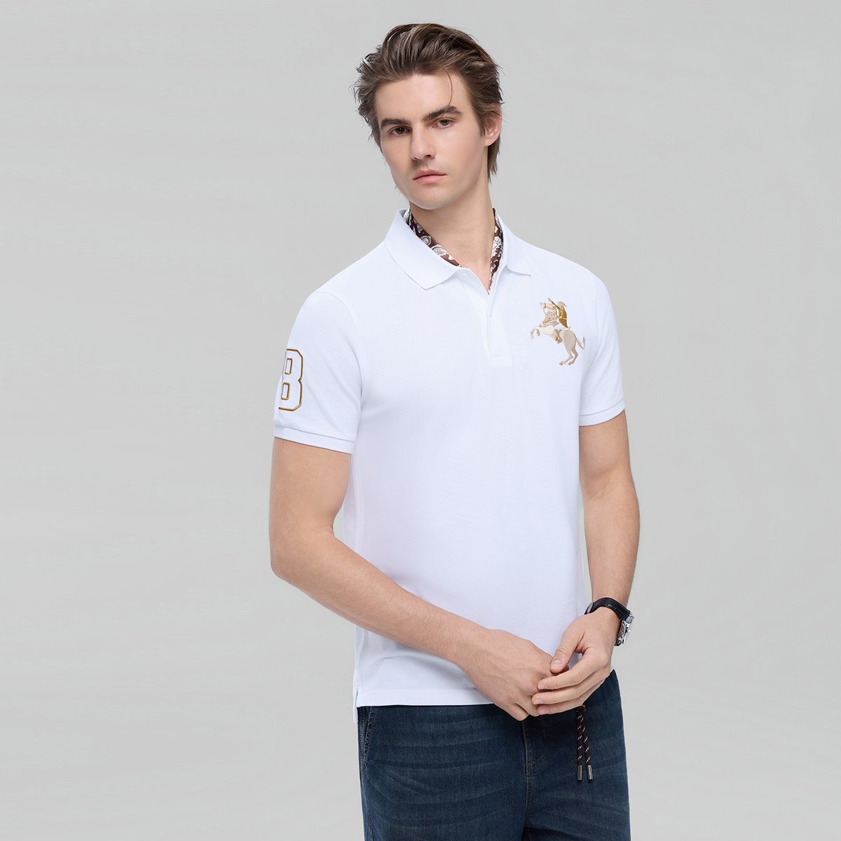 Men’s Slim Fit Napoleon Embroidery Lycra Pique Polo