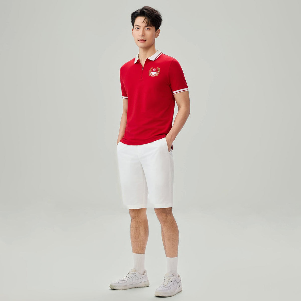Men's Slim Fit Elastic Waist Bermuda Cotton Twill Mid Rise