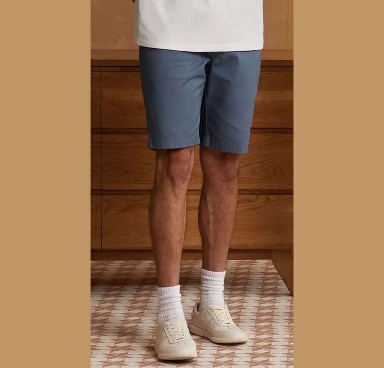 Cotton Twill Mid Rise Slim Triple Elastic Waist Bermuda