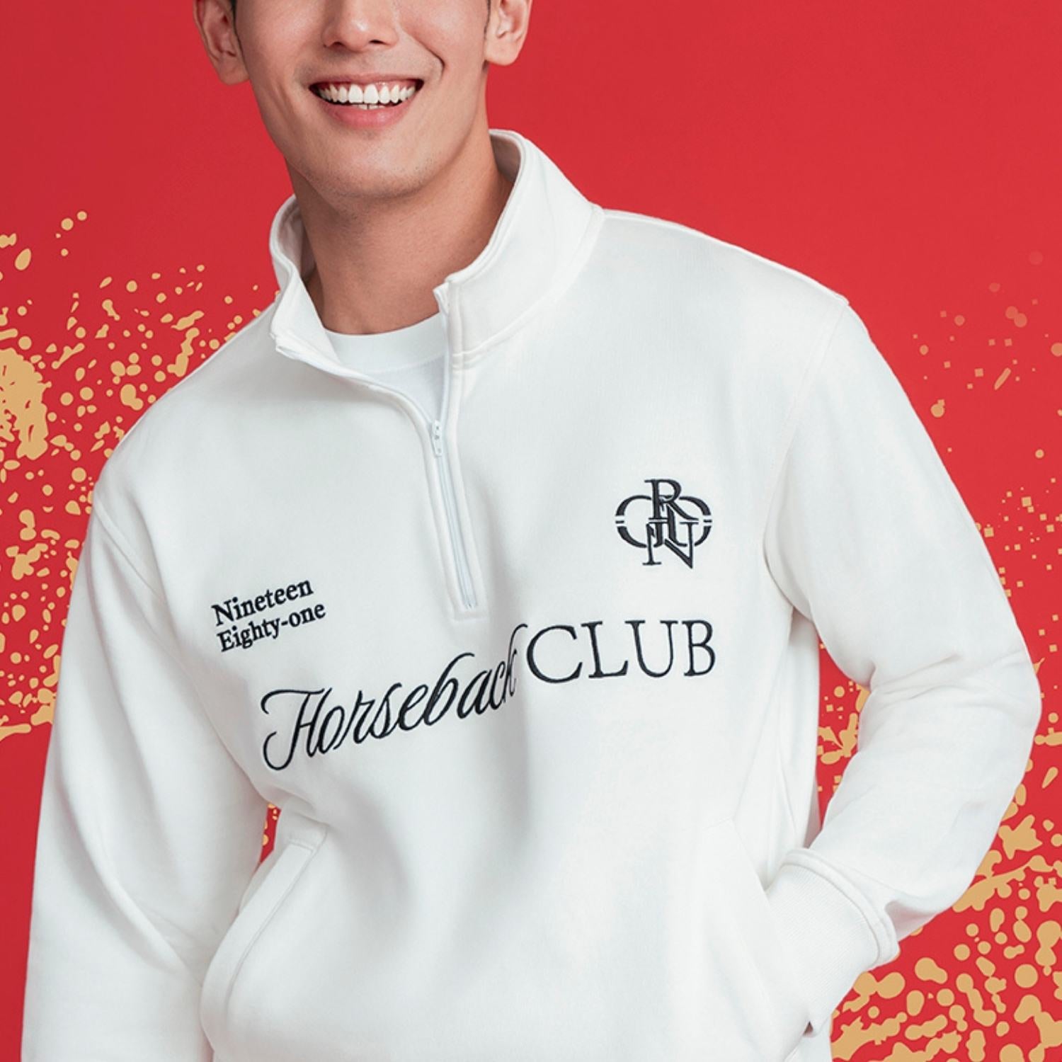 Men's French Terry Half Neck Relaxed Fit Print Pullover