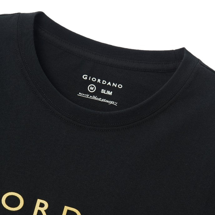 تي شيرت قطني جيرسي بطبعة نحيفة وأكمام قصيرة ورقبة دائرية