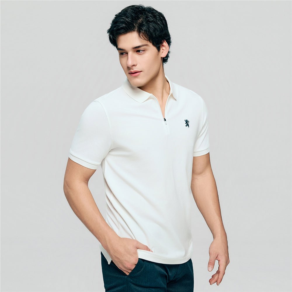 Men's Slim Fit Small Lion Zipper Polo