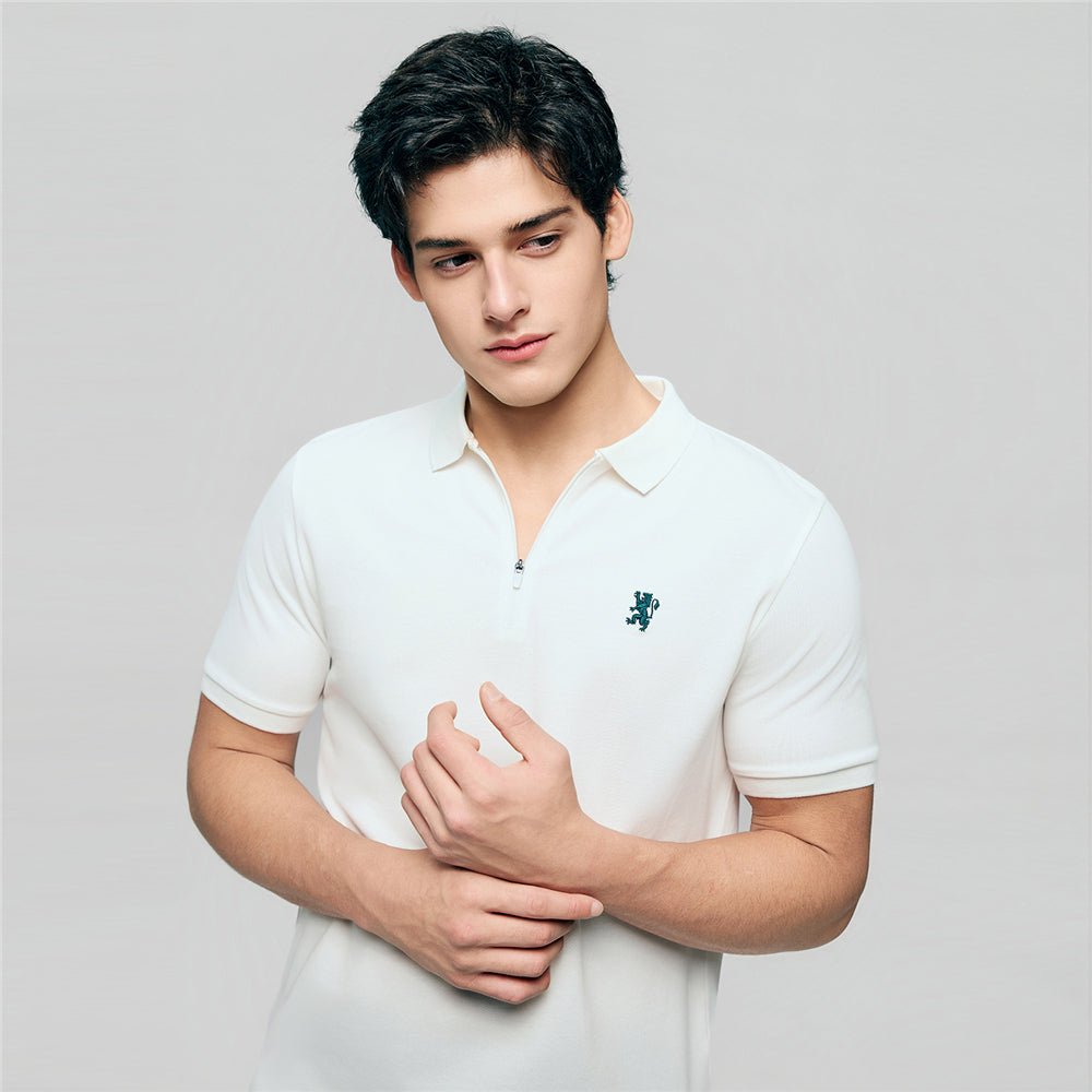 Men's Slim Fit Small Lion Zipper Polo