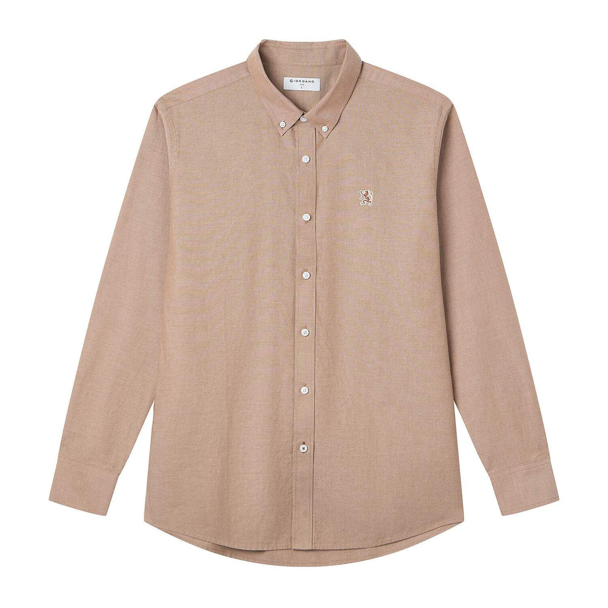 Men's Long Sleeve Slim Fit Cotton Lion Embroidered Oxford Shirt