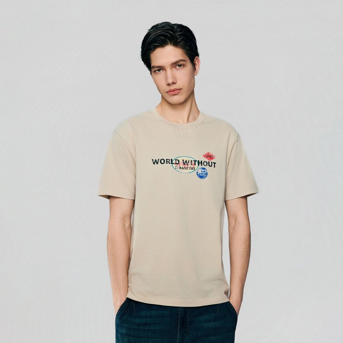 Men Slim World Without Strangers Print Tee