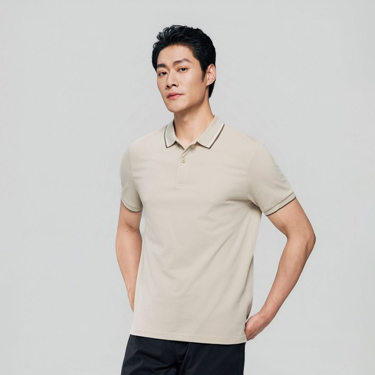 Men's Slim Pique Cotton Lycra Solid Polo with Flat Knit Collar