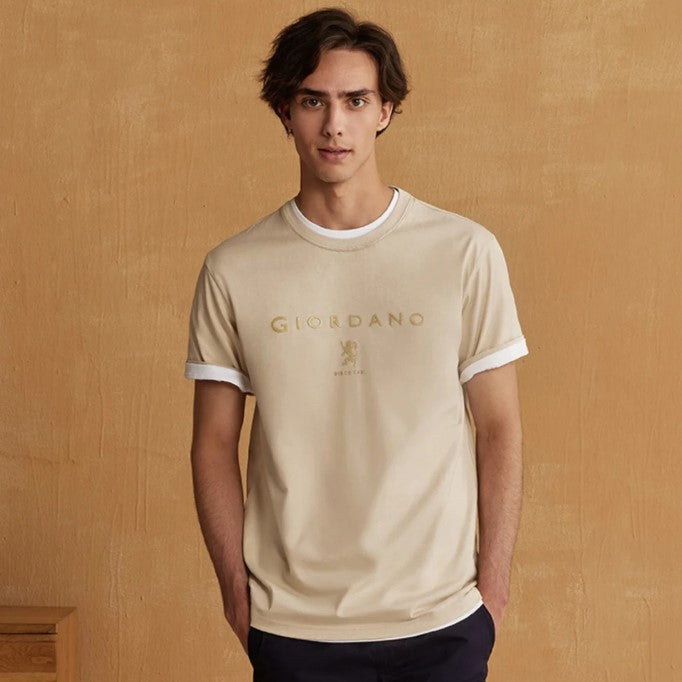 تي شيرت قطني جيرسي بطبعة نحيفة وأكمام قصيرة ورقبة دائرية
