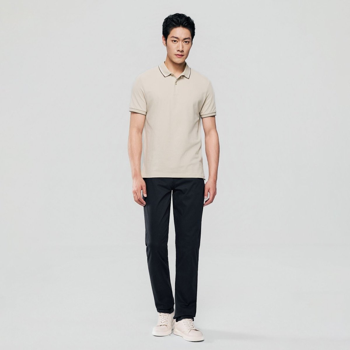 Men's Slim Pique Cotton Lycra Solid Polo with Flat Knit Collar