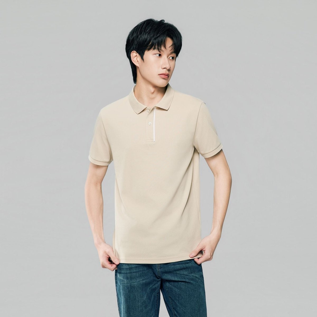 Men's Slim Fit Cool Touch Cotton Nylon Pique Flat Knit Collar Solid Polo