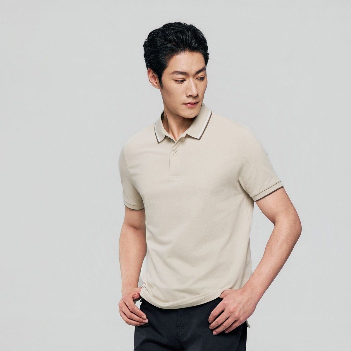 Men's Slim Pique Cotton Lycra Solid Polo with Flat Knit Collar