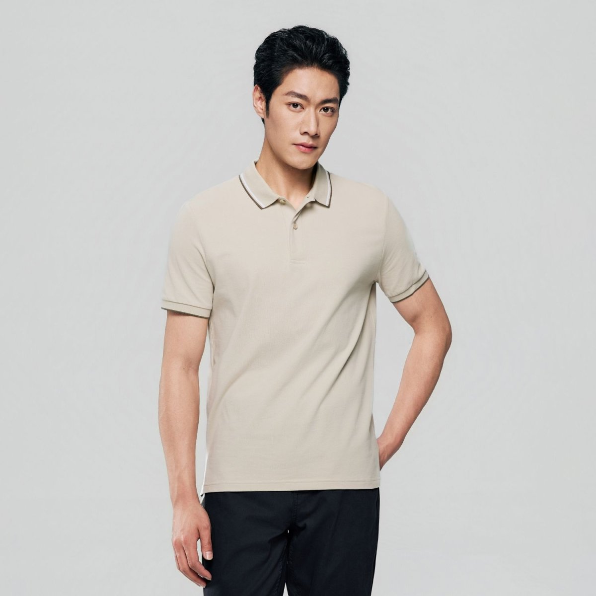 Men's Slim Pique Cotton Lycra Solid Polo with Flat Knit Collar
