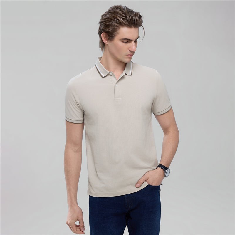 Men's Slim Pique Cotton Lycra Solid Polo with Flat Knit Collar