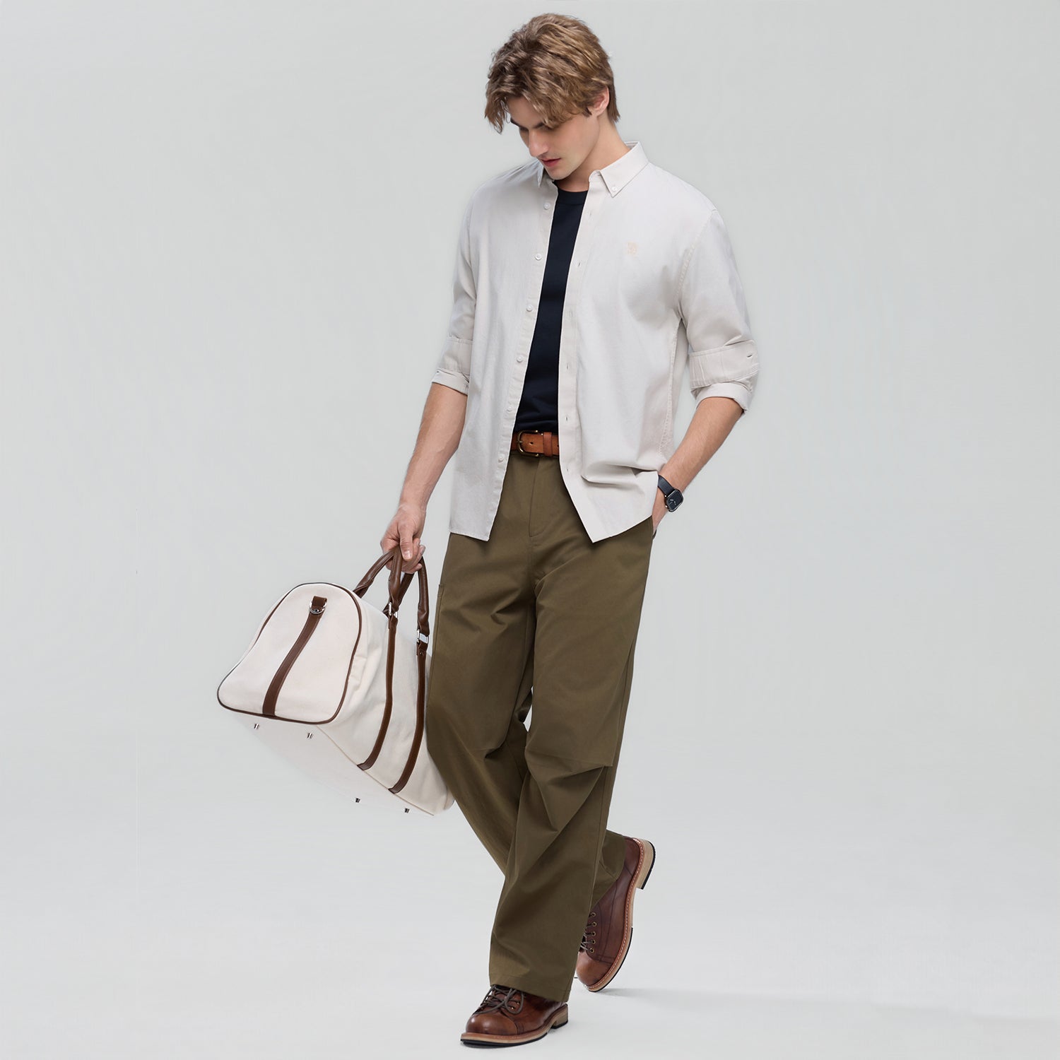 Men's Cotton Slim Oxford Shirt With Embroidery