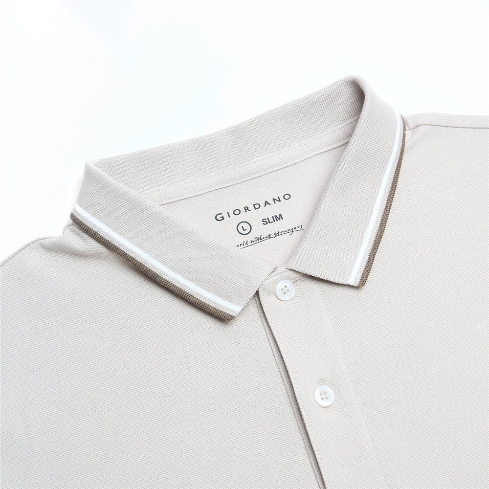 Men's Slim Pique Cotton Lycra Solid Polo with Flat Knit Collar