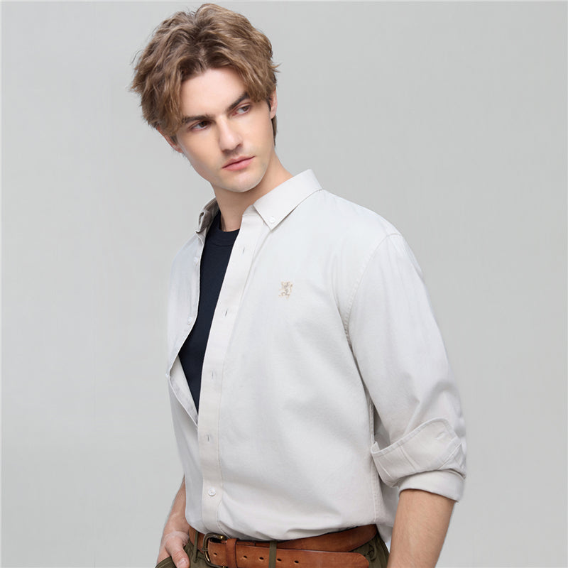 Men's Cotton Slim Oxford Shirt With Embroidery
