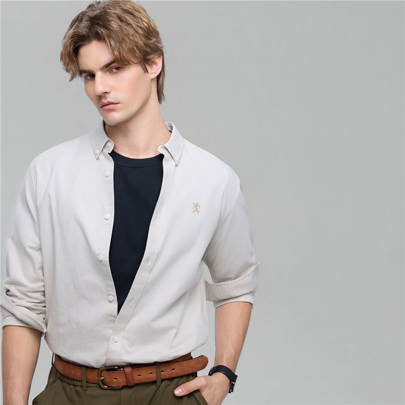 Men's Cotton Slim Oxford Shirt With Embroidery