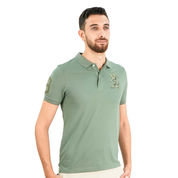 Men's 3D Lion Polo: Slim Fit, Bold Embroidery, Premium Pique